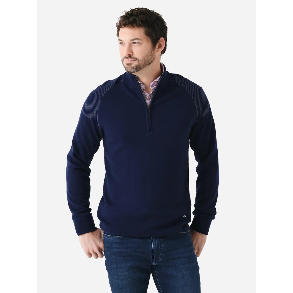KJUS Mens Kulm Half Zip Pullover Sweater Navy Blue Merino Wool Blend Knit Size M
